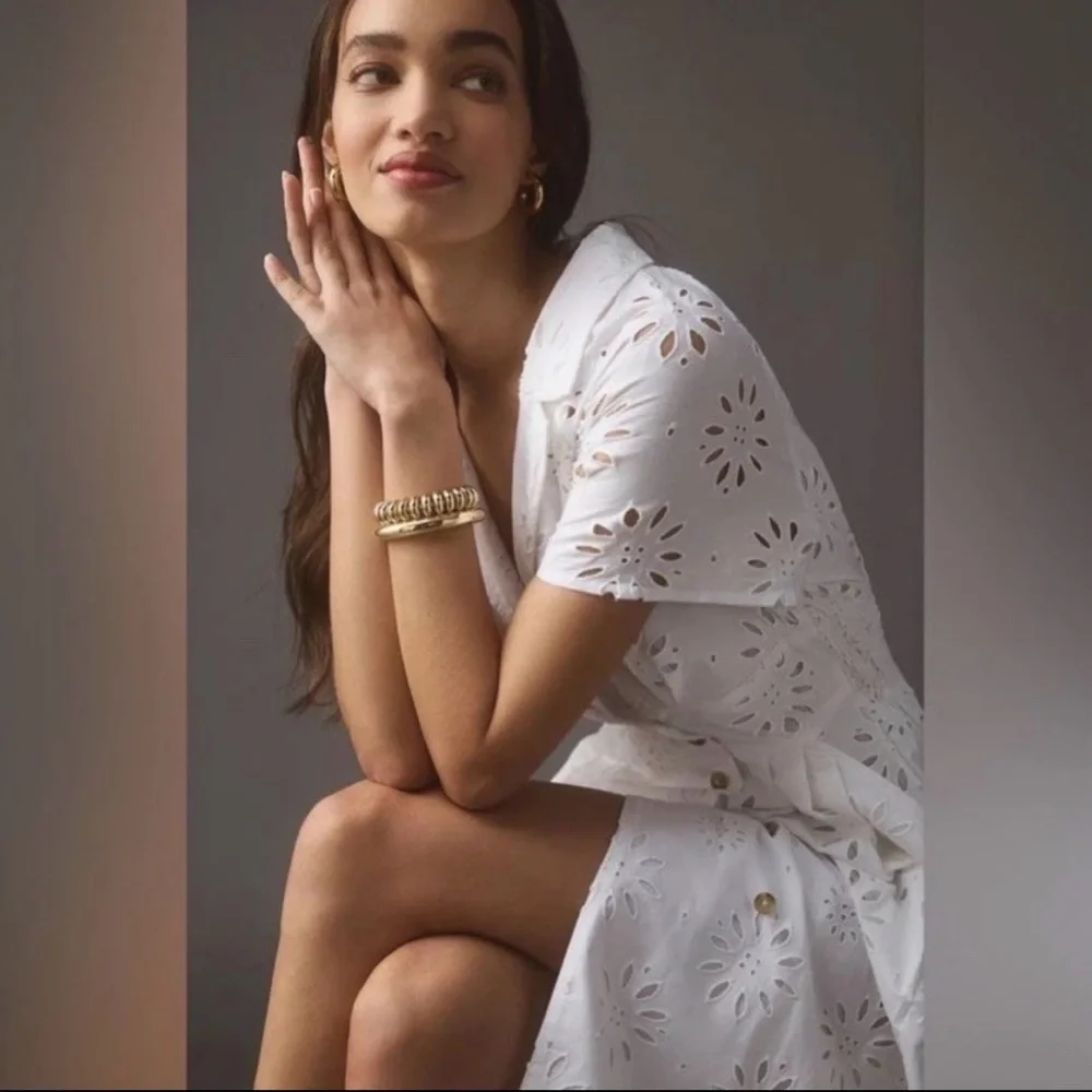 Anthropologie Eyelet Midi Shirt Dress - Picture 7 of 9